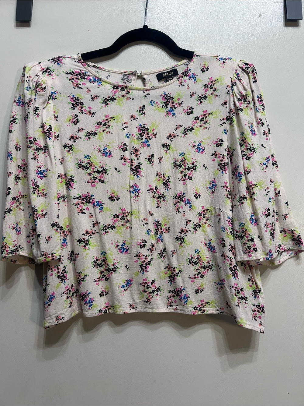 AFRM Cream Floral Puff-Sleeve Crop Blouse